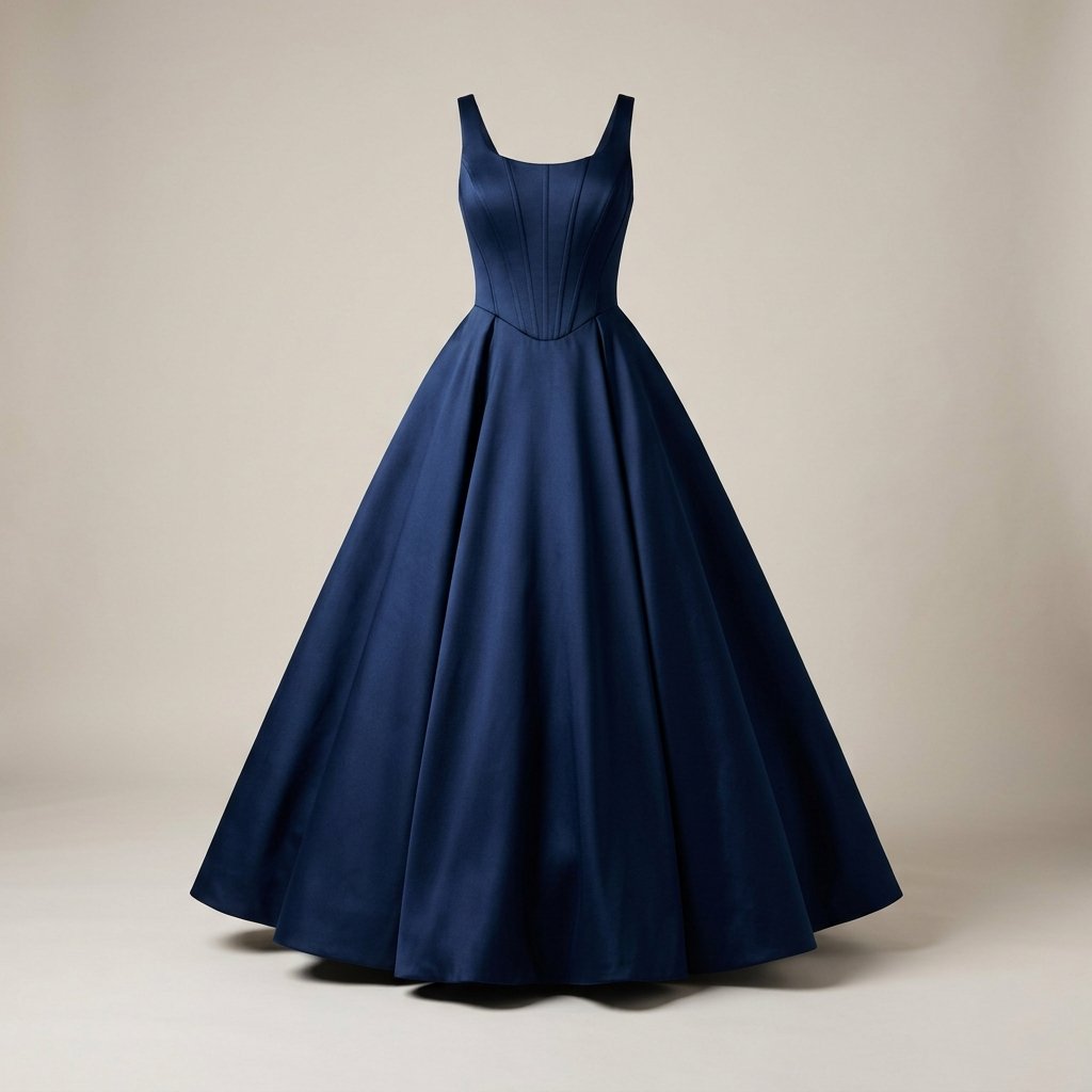 Midnight blue ballgown fabric drape